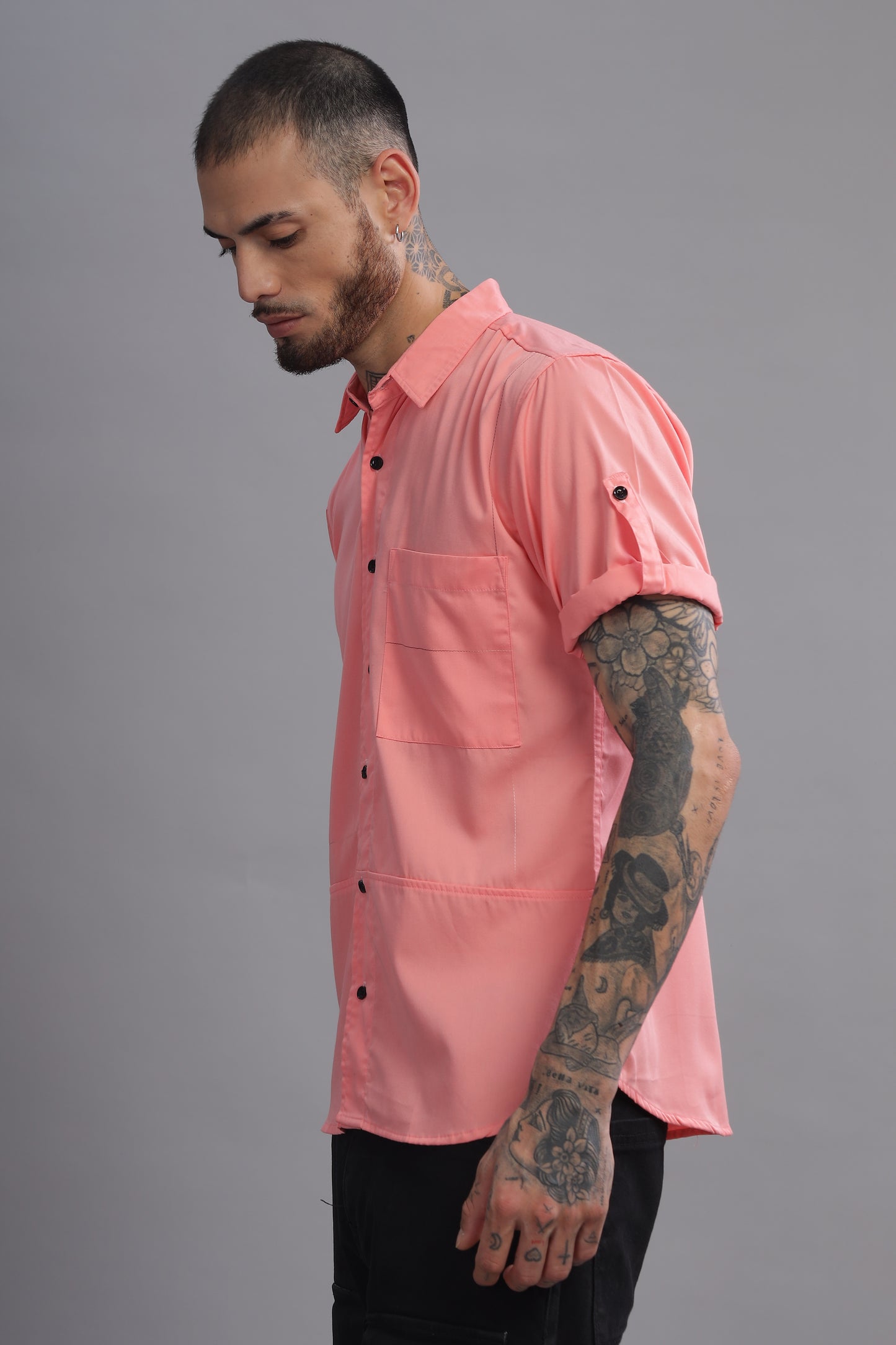 Cotton Coral Pink Color Half Sleeve Shirt