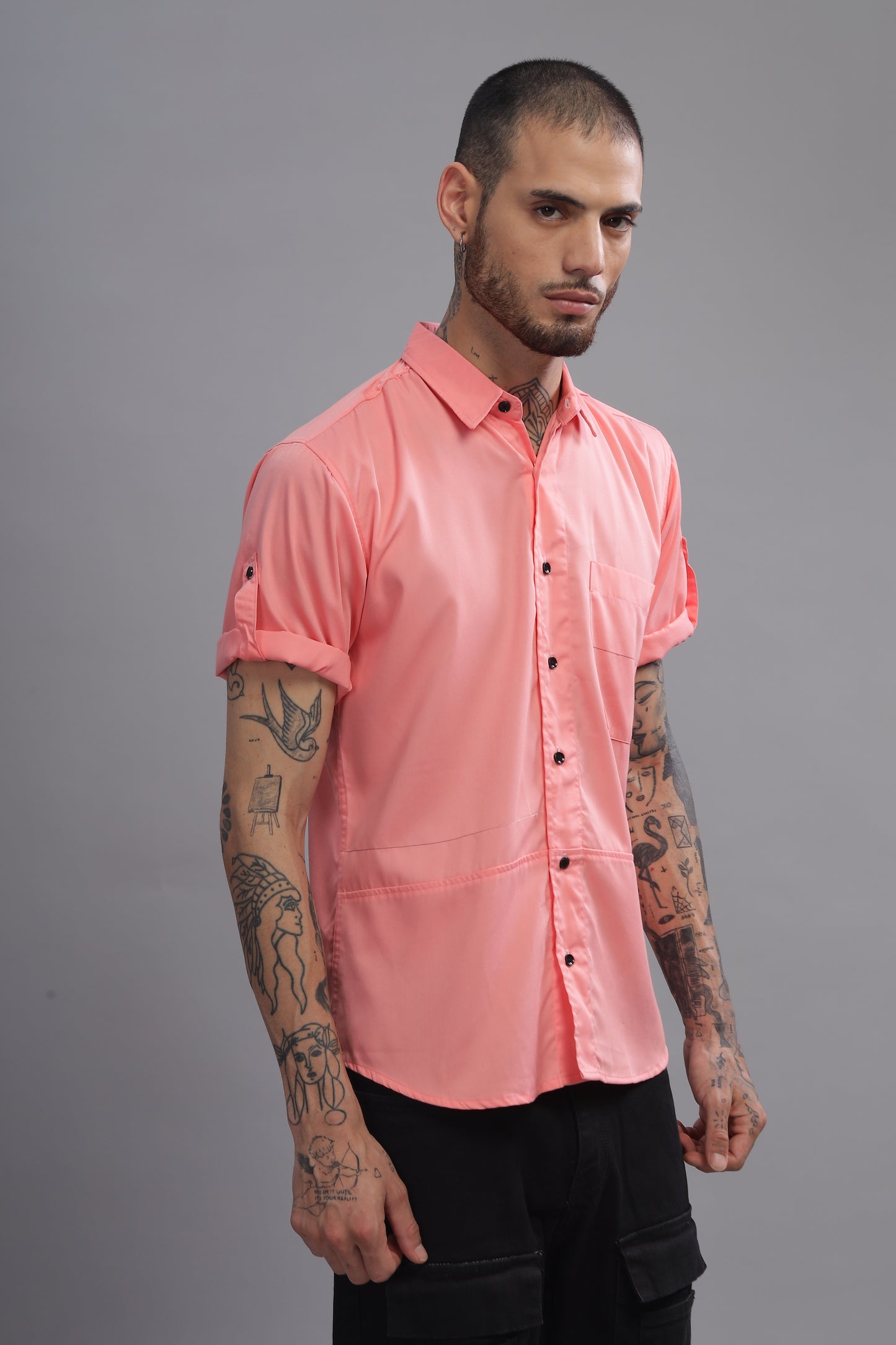 Cotton Coral Pink Color Half Sleeve Shirt