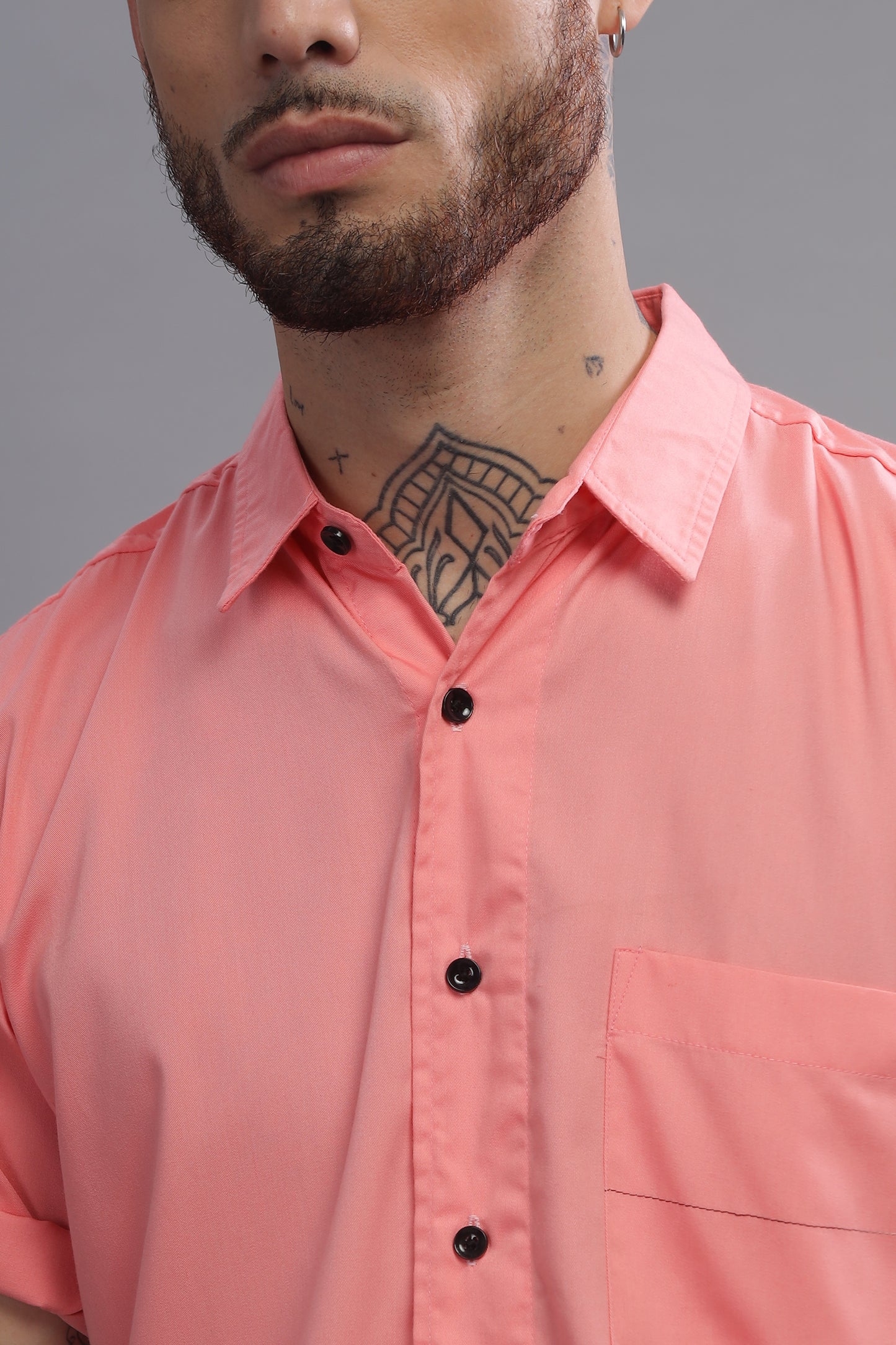 Cotton Coral Pink Color Half Sleeve Shirt