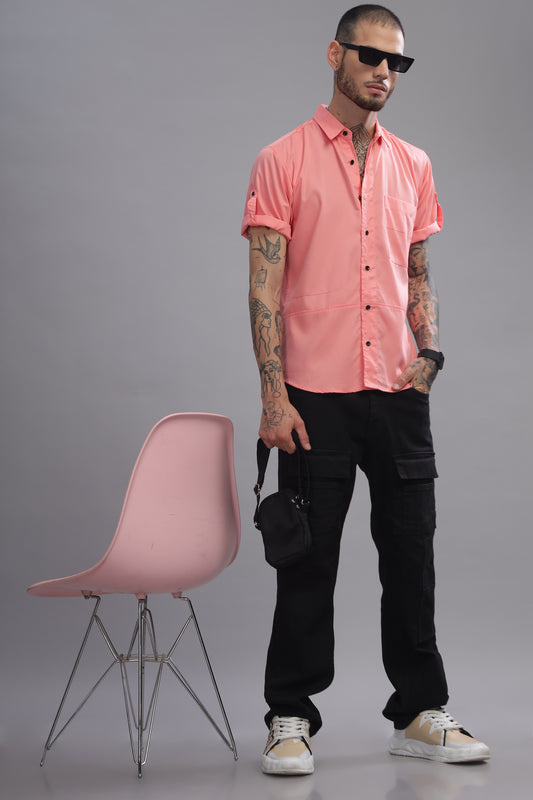 Cotton Coral Pink Color Half Sleeve Shirt