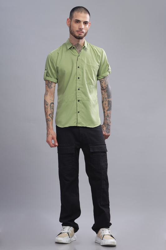 Cotton Light Green Half Sleeve Shirt