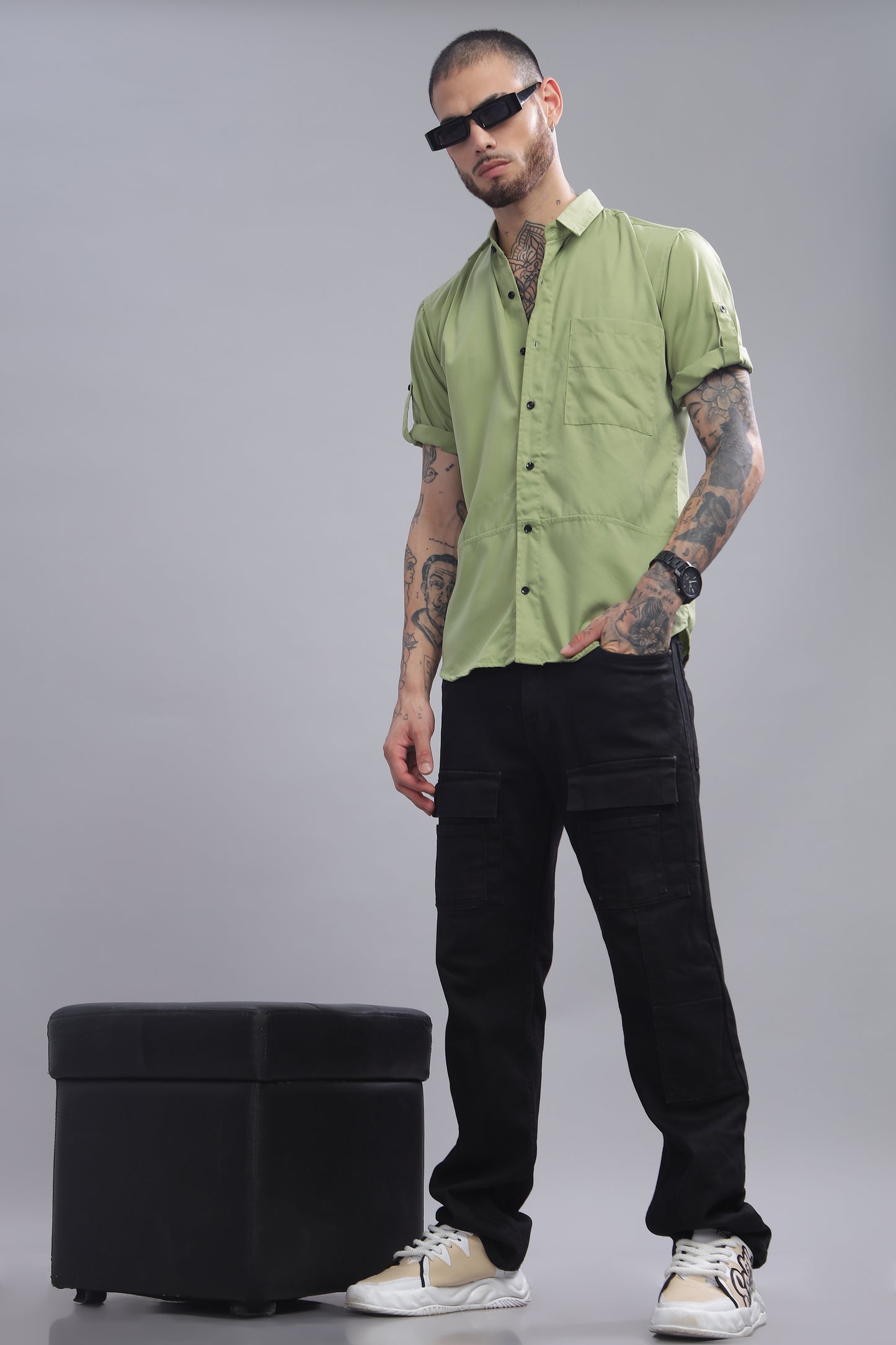 Cotton Light Green Half Sleeve Shirt
