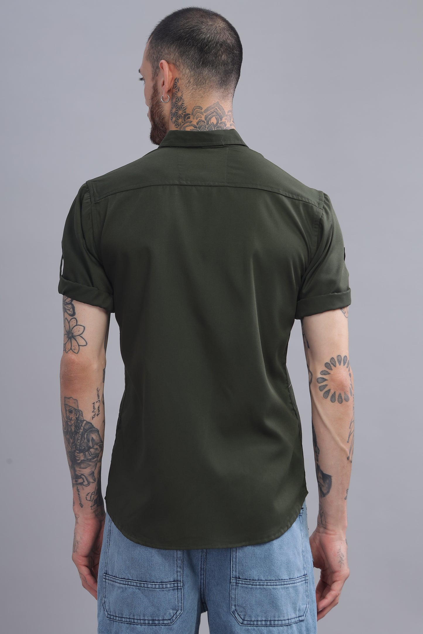 Cotton Dark Green Color Half Sleeve Shirt