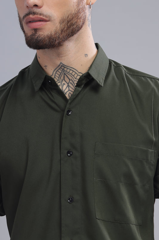 Cotton Dark Green Color Half Sleeve Shirt