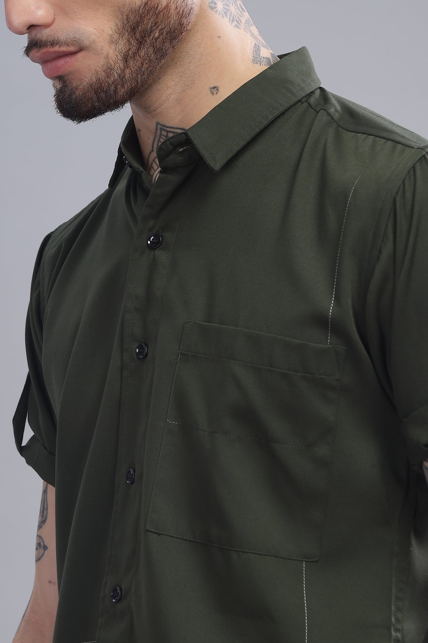 Cotton Dark Green Color Half Sleeve Shirt