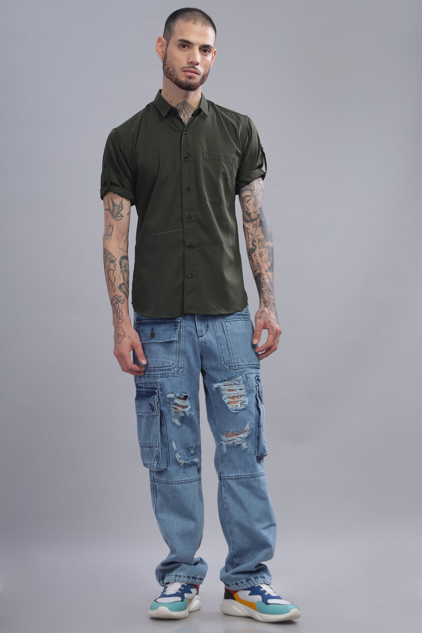 Cotton Dark Green Color Half Sleeve Shirt