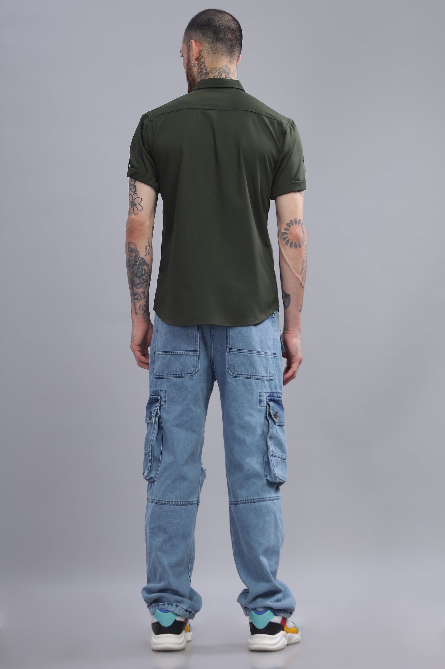Cotton Dark Green Color Half Sleeve Shirt
