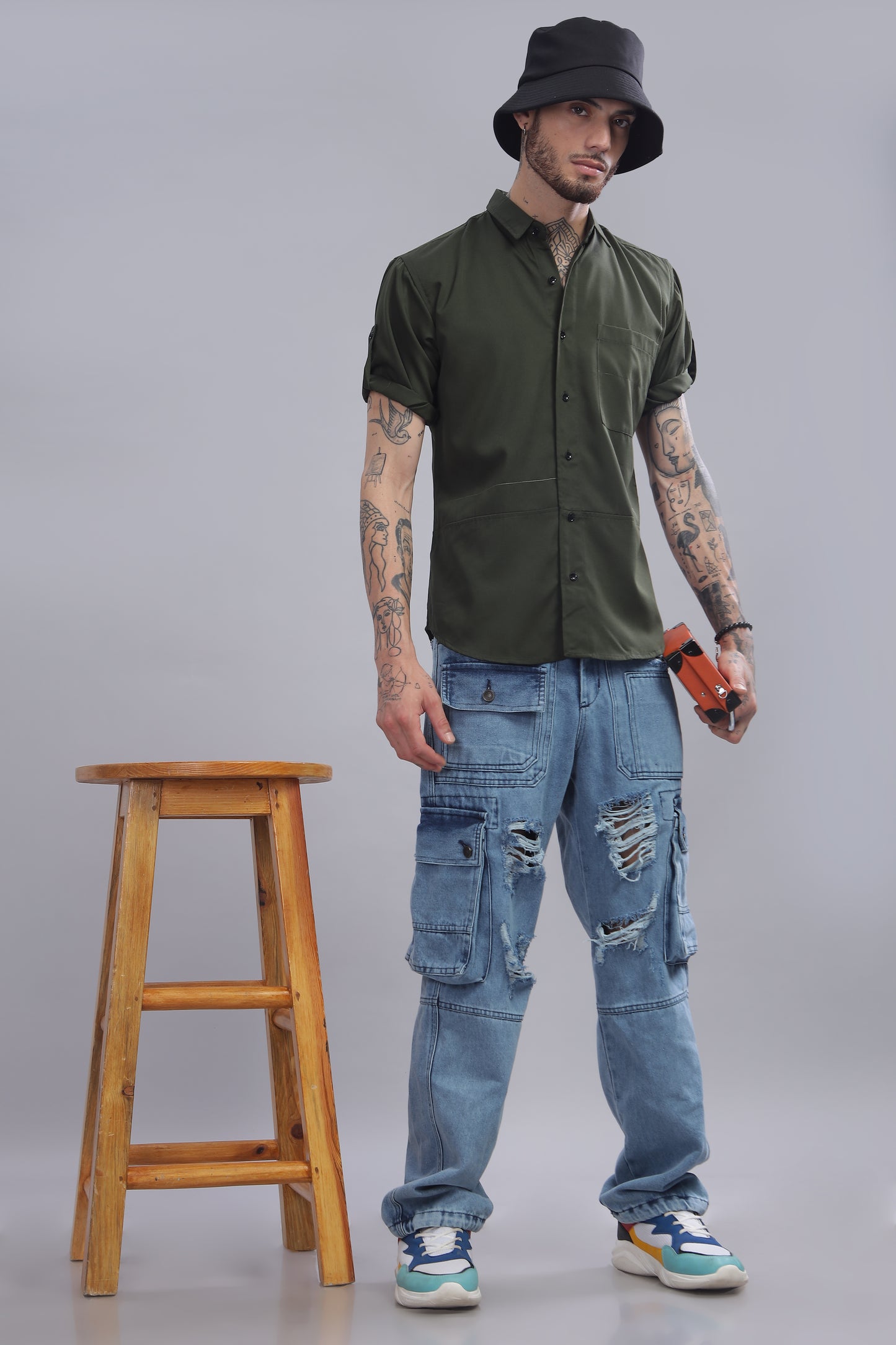 Cotton Dark Green Color Half Sleeve Shirt