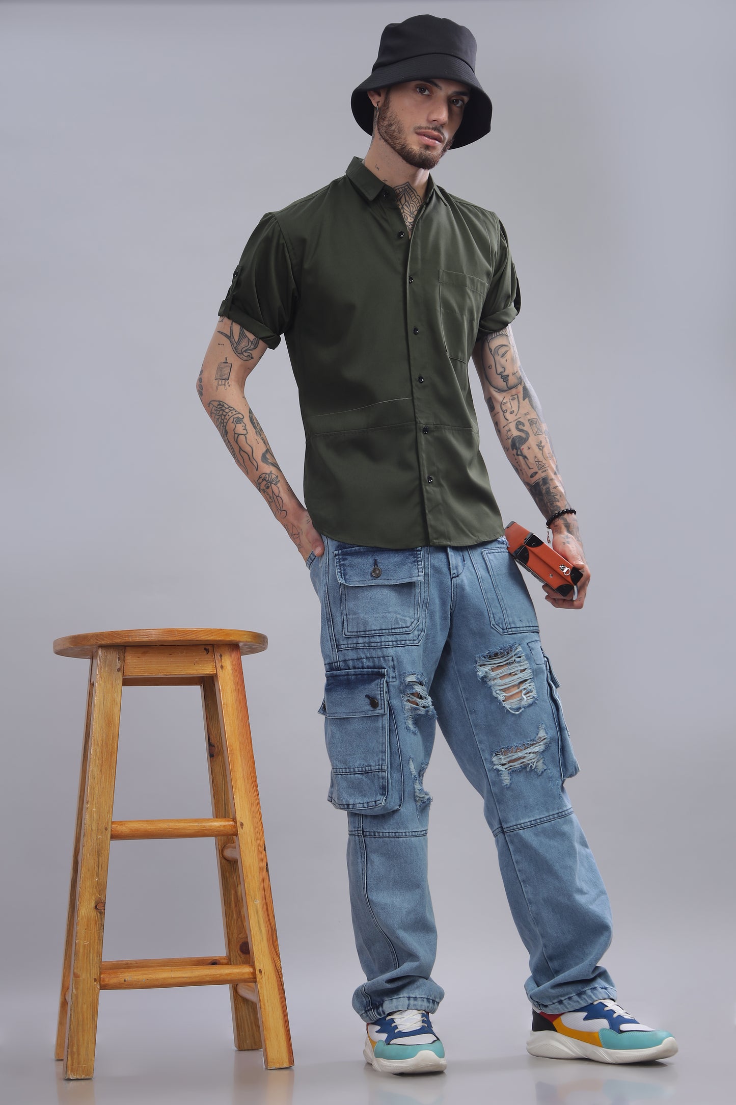 Cotton Dark Green Color Half Sleeve Shirt