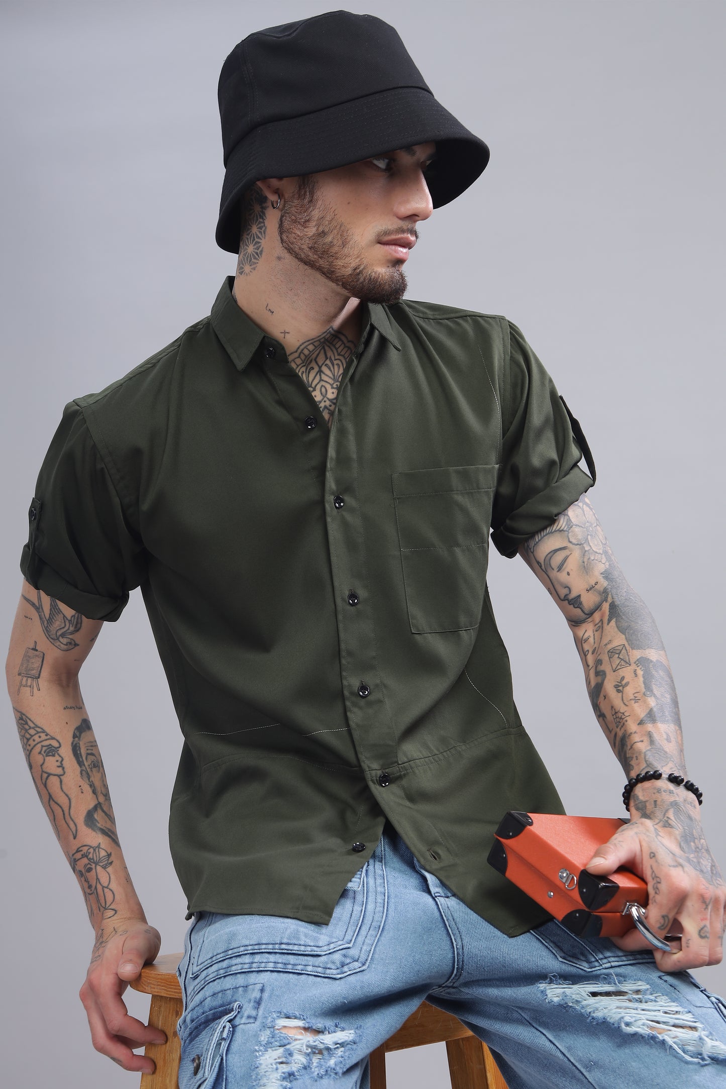Cotton Dark Green Color Half Sleeve Shirt