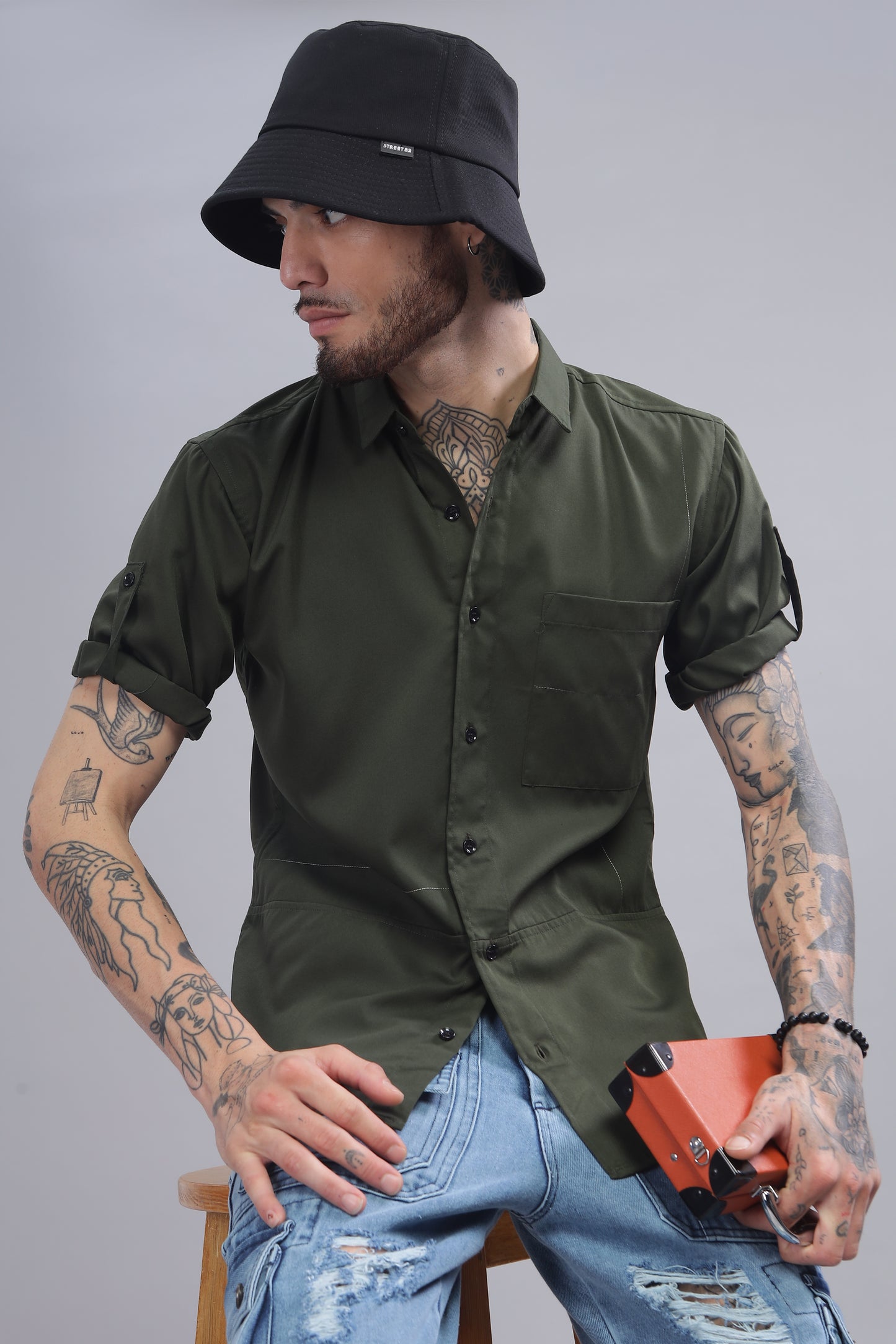 Cotton Dark Green Color Half Sleeve Shirt