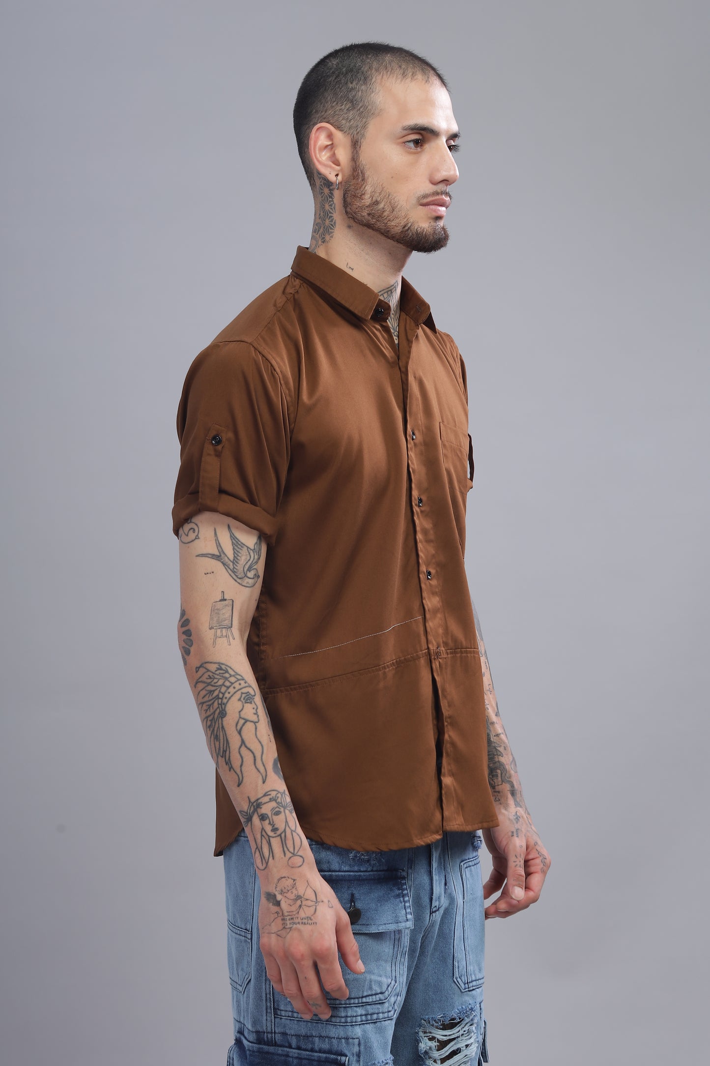 Cotton Brown Color Half Sleeve Shirt