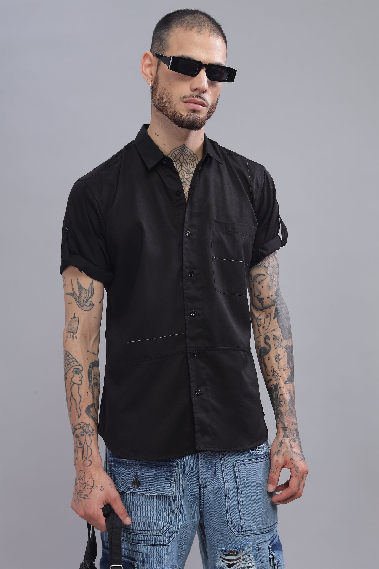 Cotton Black Color Half Sleeve Shirt