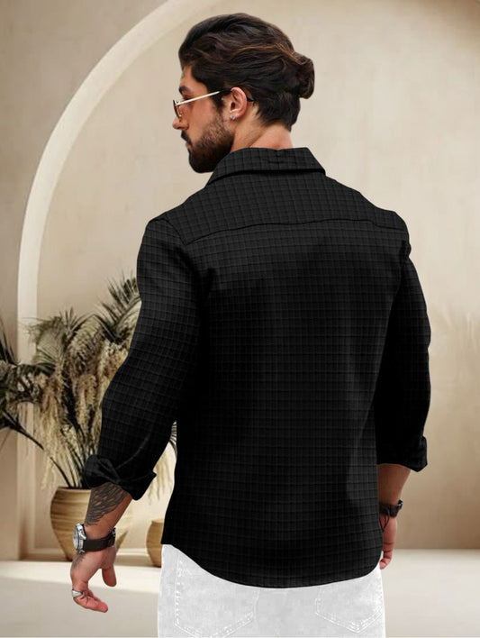 Black Color Waffle Full Sleeve Shirt