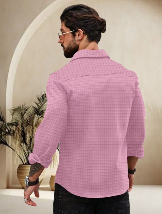 Pink Color Waffle Full Sleeve Shirt