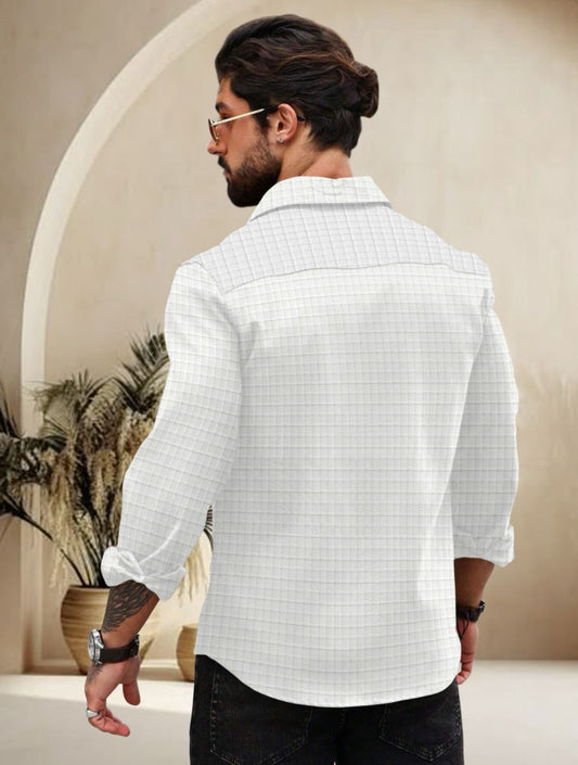 White Color Waffle Full Sleeve Shirt