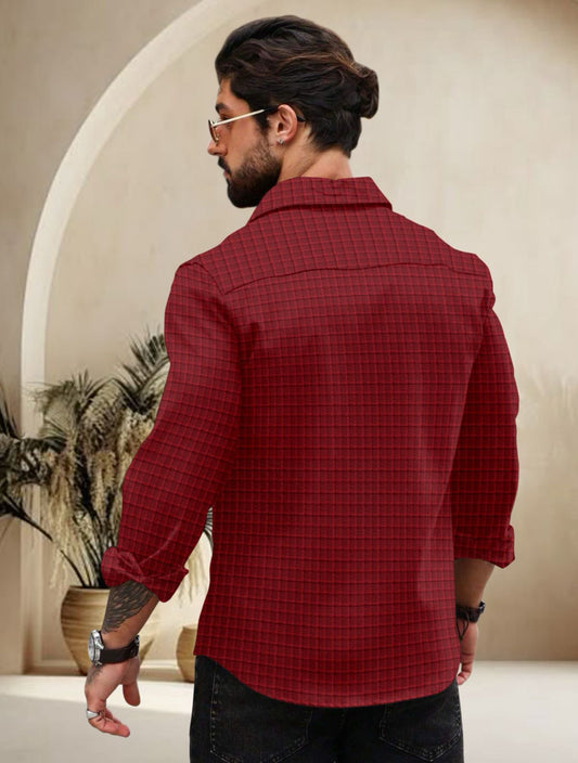 Maroon Color Waffle Full Sleeve Shirt