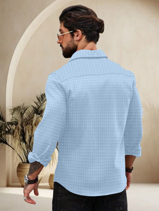 Sky Blue Color Waffle Full Sleeve Shirt