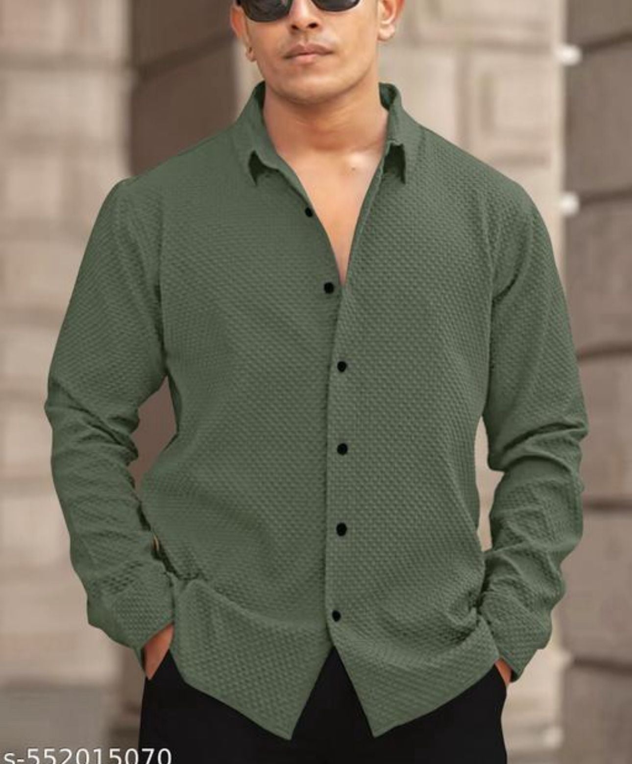 Green Color Popcorn Full Sleeve Shirt