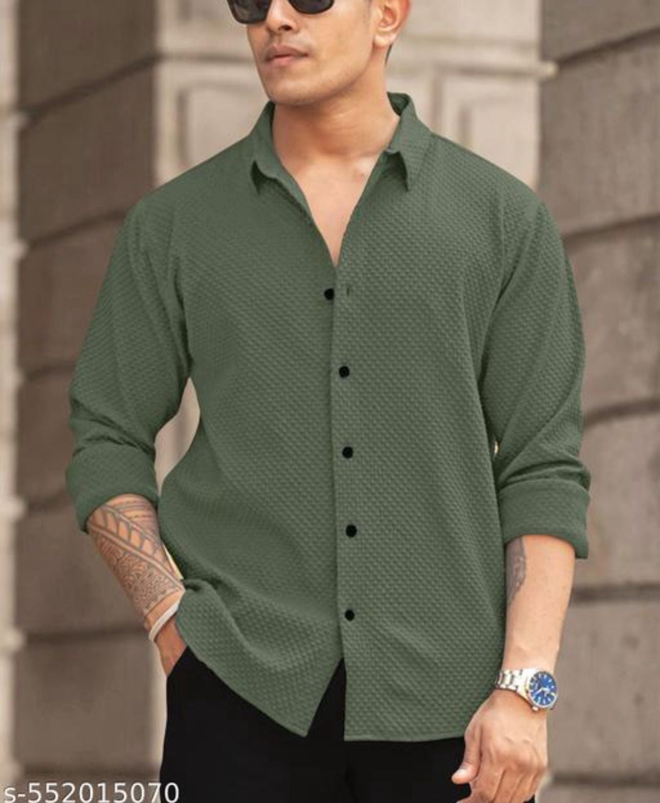 Green Color Popcorn Full Sleeve Shirt