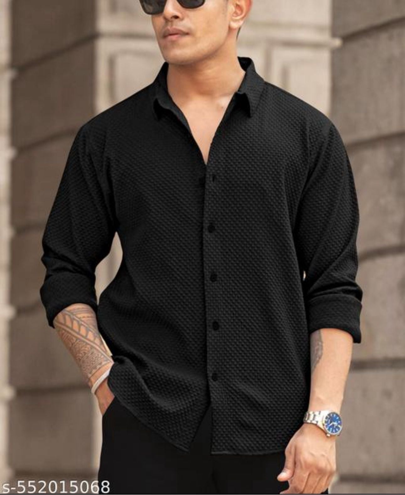 Black Color Popcorn Full Sleeve Shirt