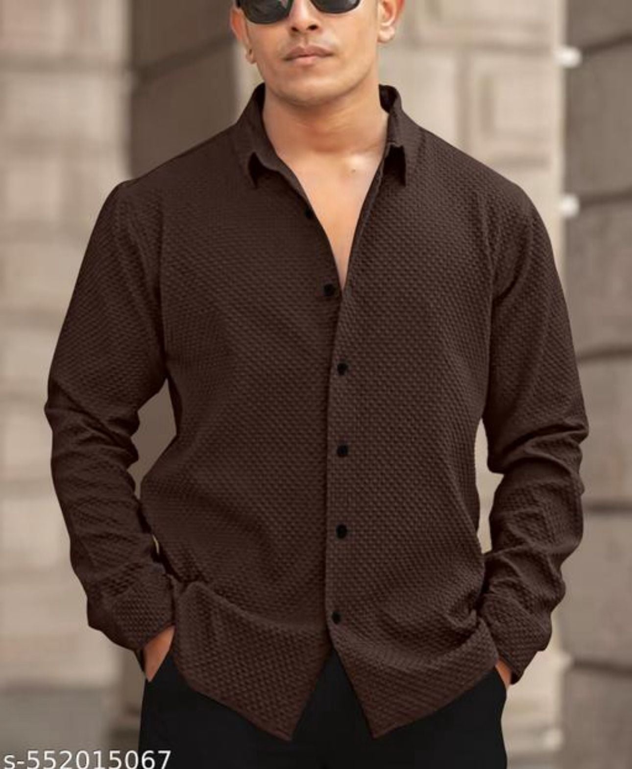 Brown Color Popcorn Full Sleeve Shirt