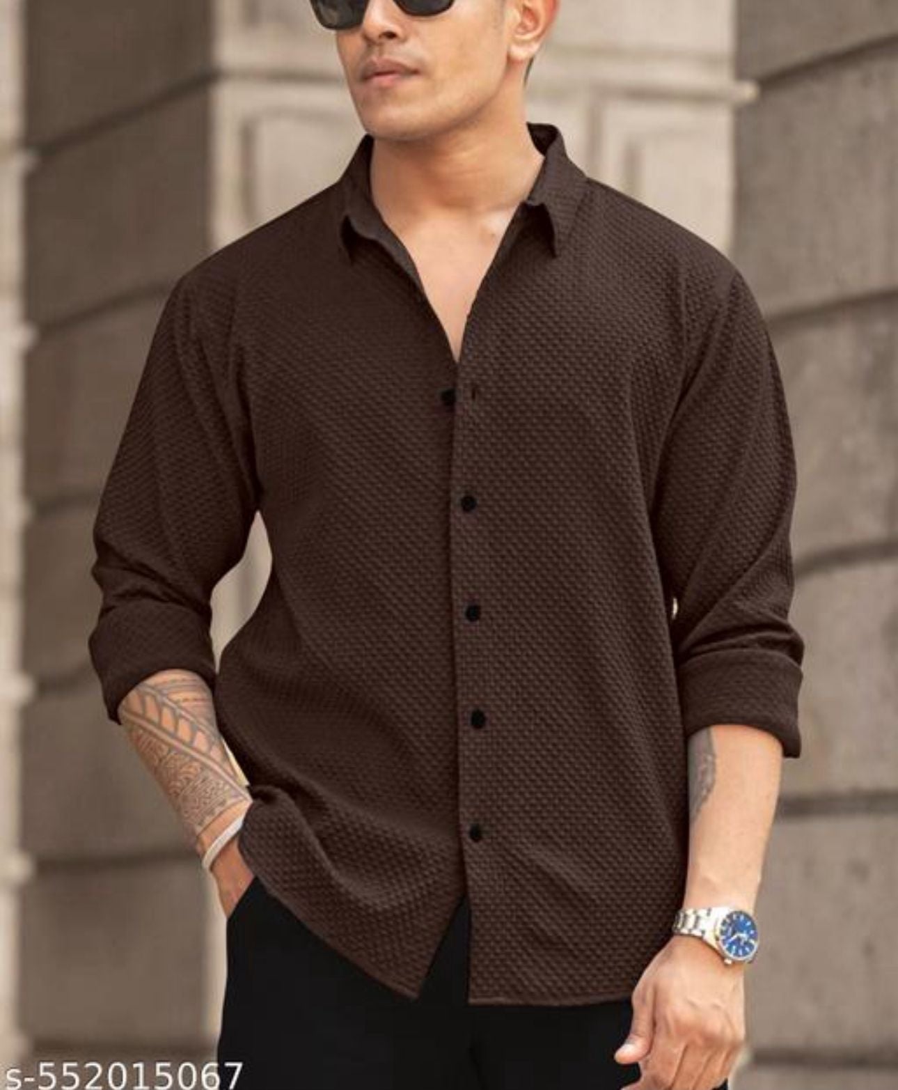 Brown Color Popcorn Full Sleeve Shirt