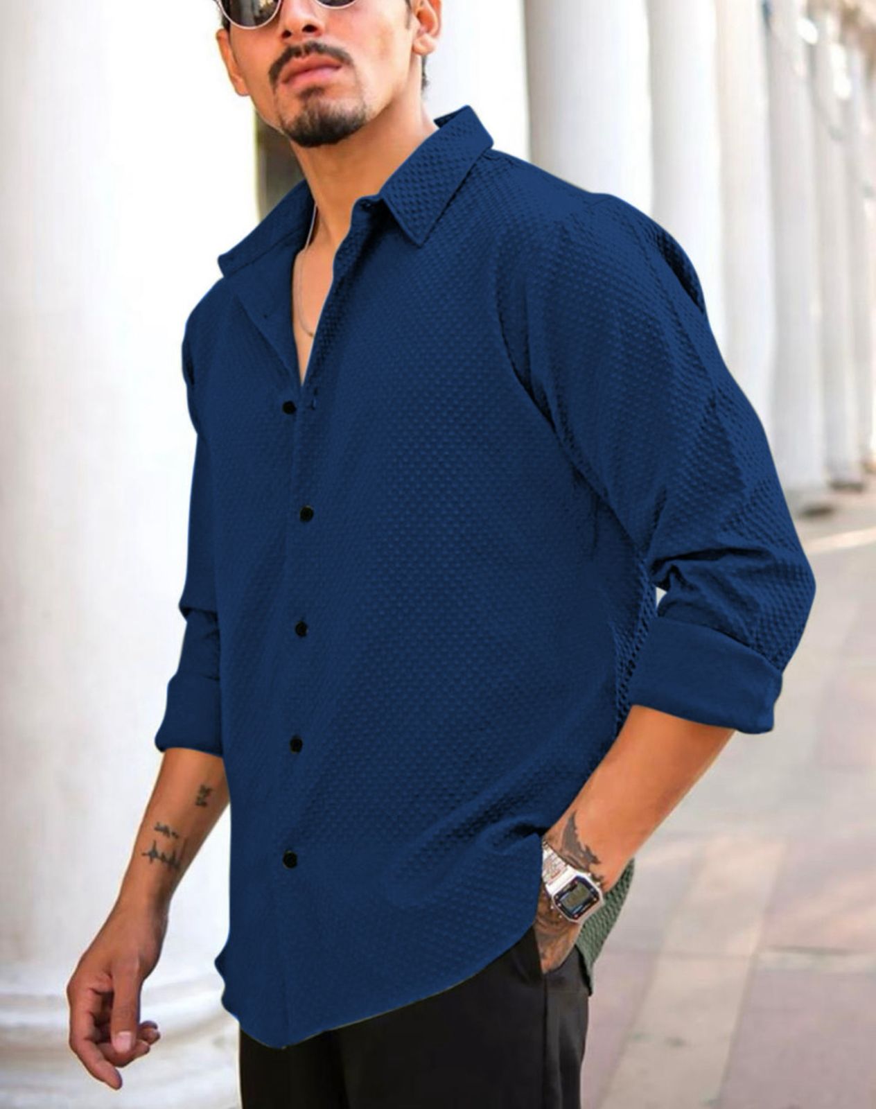 Blue Color Popcorn Full Sleeve Shirt