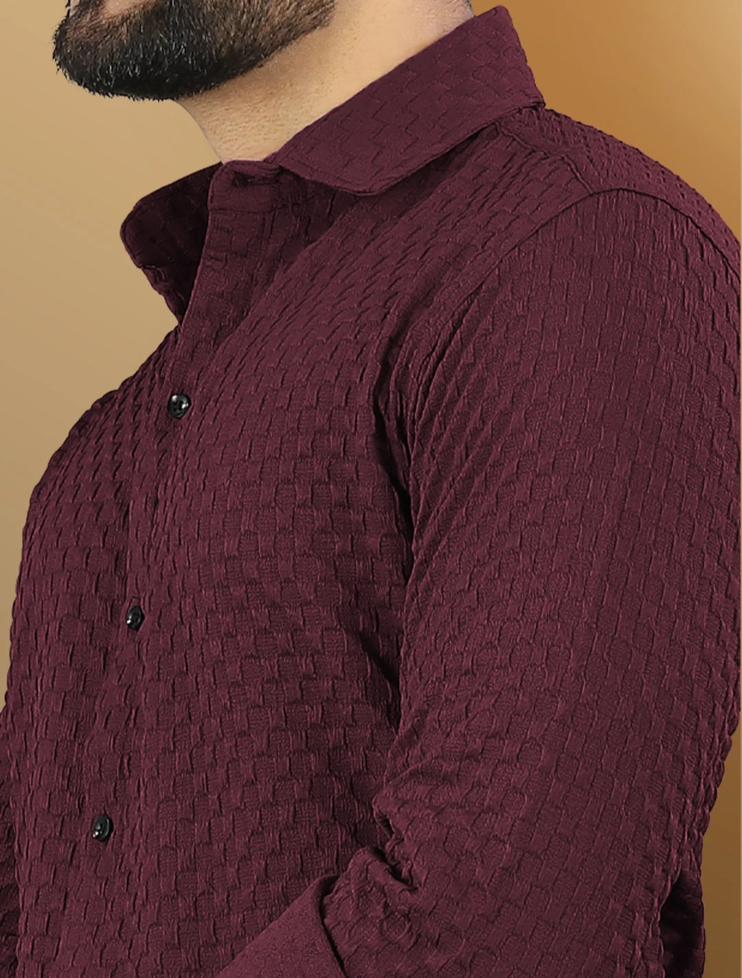 Maroon Color Waffle Full Sleeve Shirt