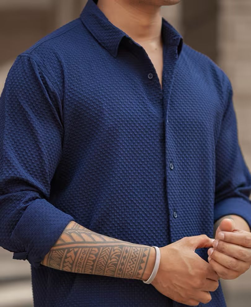 Blue Color Popcorn Full Sleeve Shirt