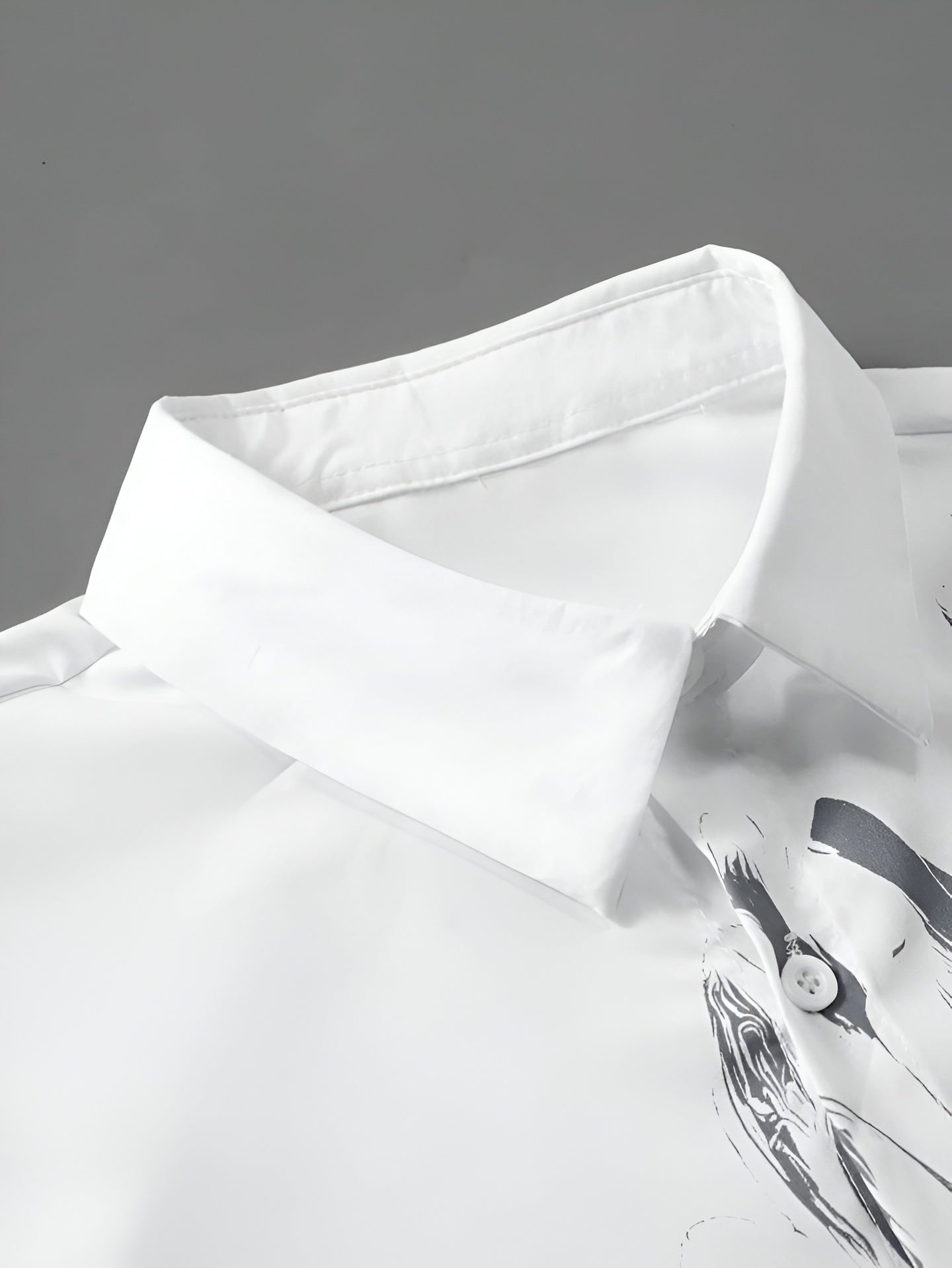Men's White & Grey Floral Print Shirt – Long Sleeve Casual Slim Fit Button Down