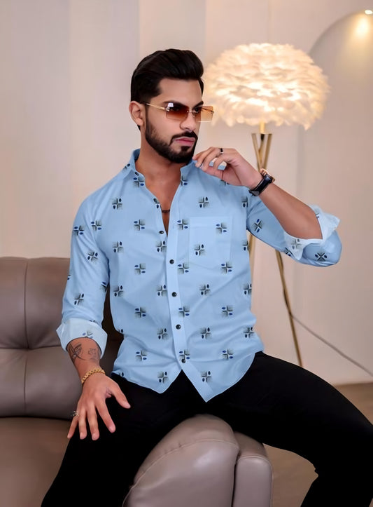 Sky Blue Color Designed Full Sleeve Shirt