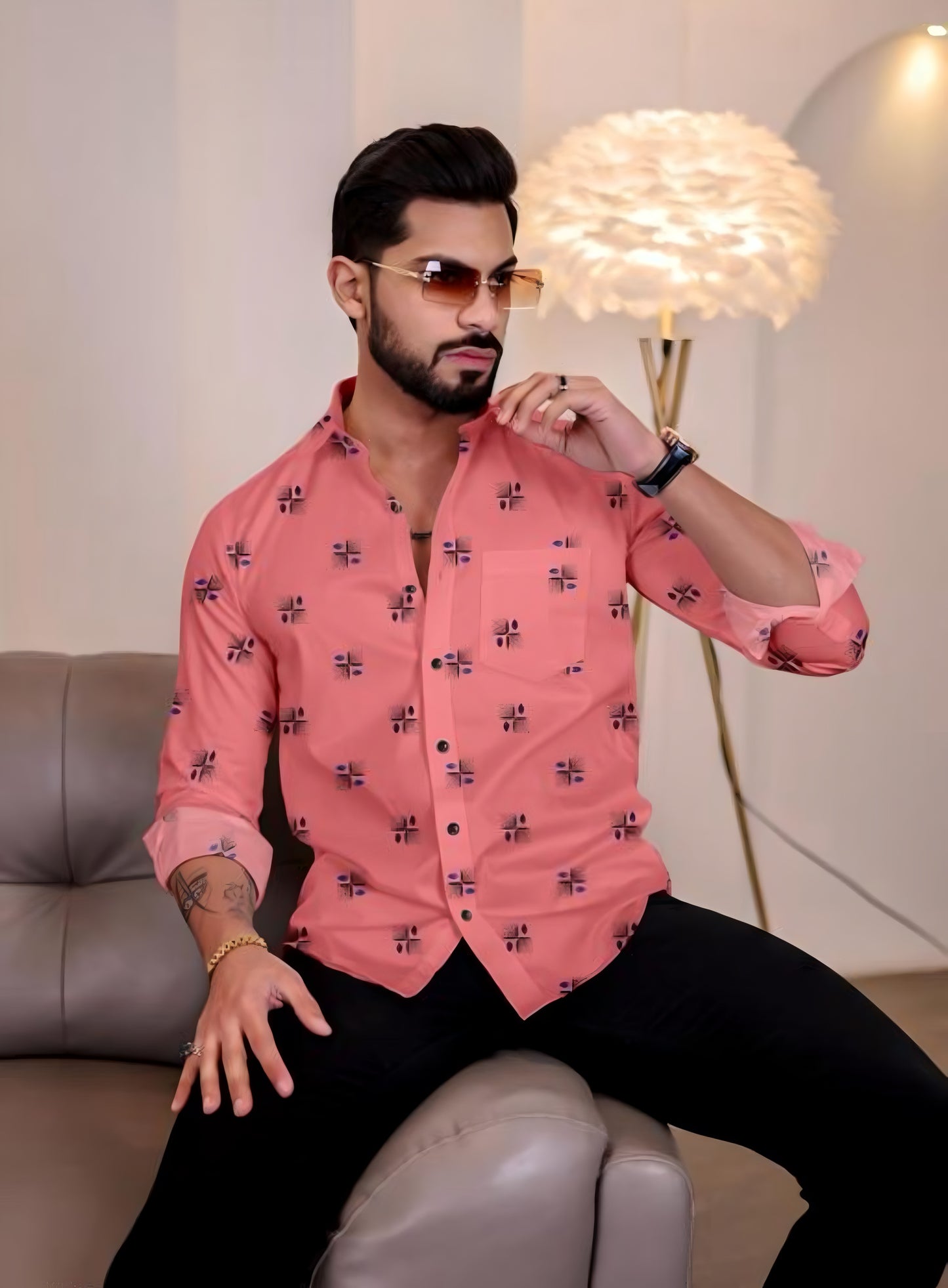 Pink Color Designed Full Sleeve Shirt