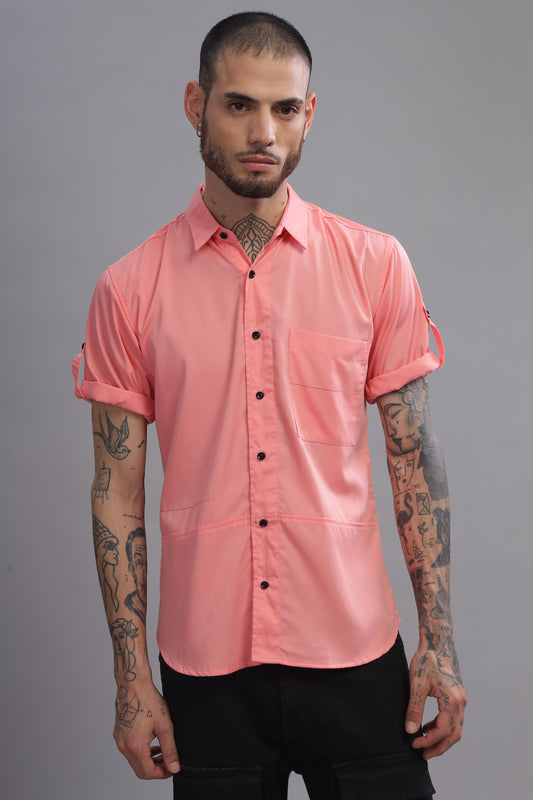 Cotton Coral Pink Color Half Sleeve Shirt