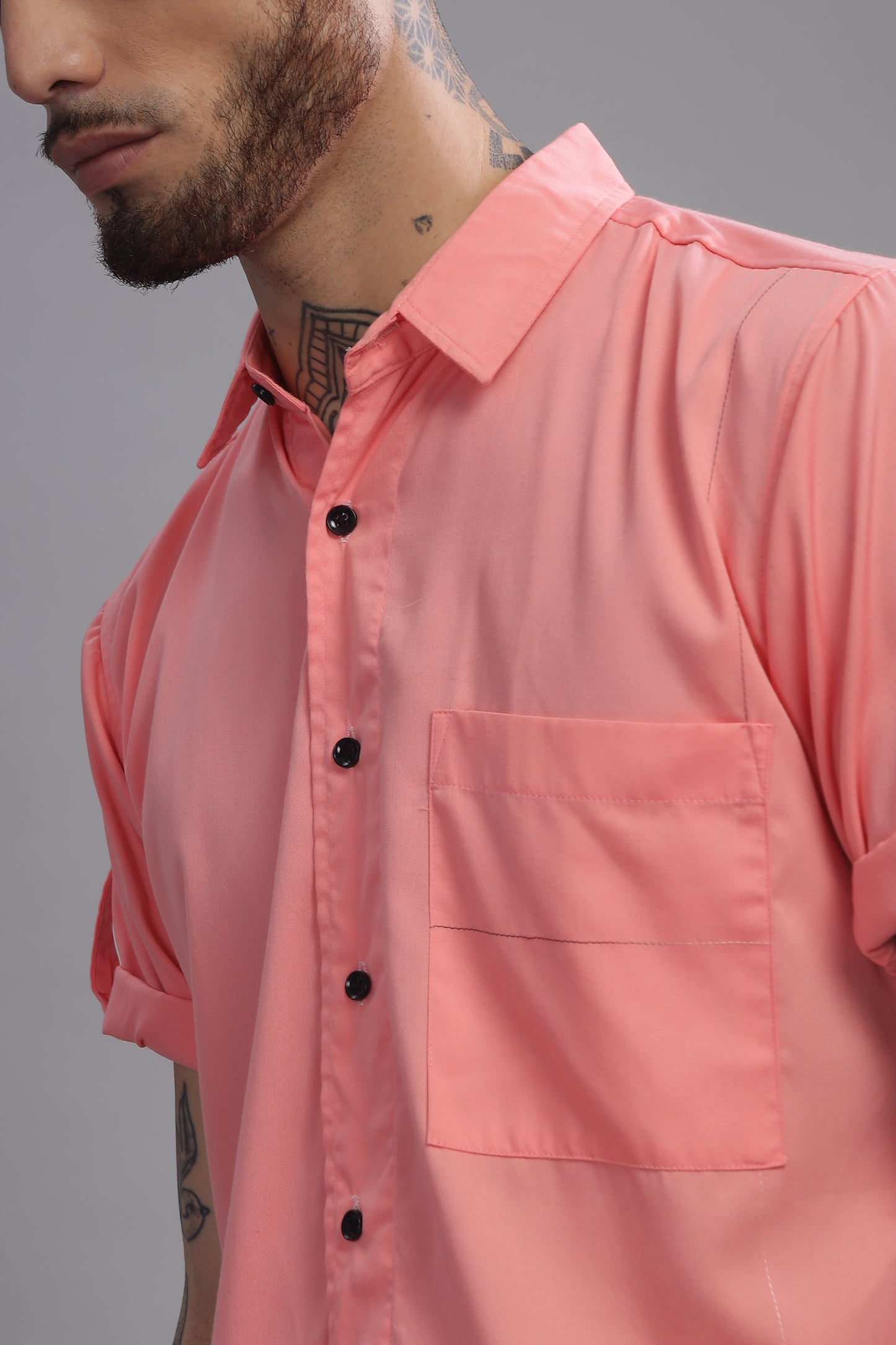 Cotton Coral Pink Color Half Sleeve Shirt