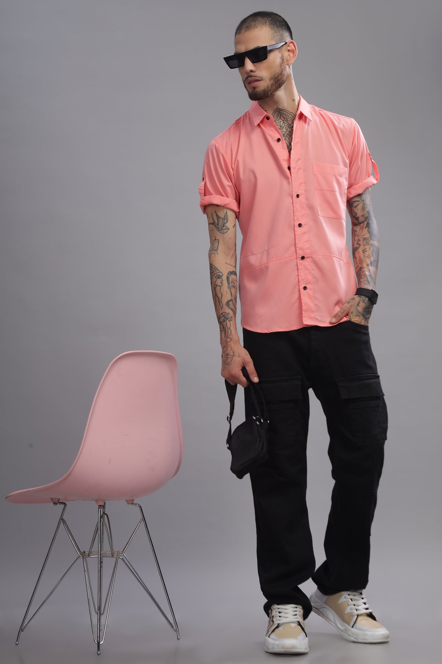 Cotton Coral Pink Color Half Sleeve Shirt