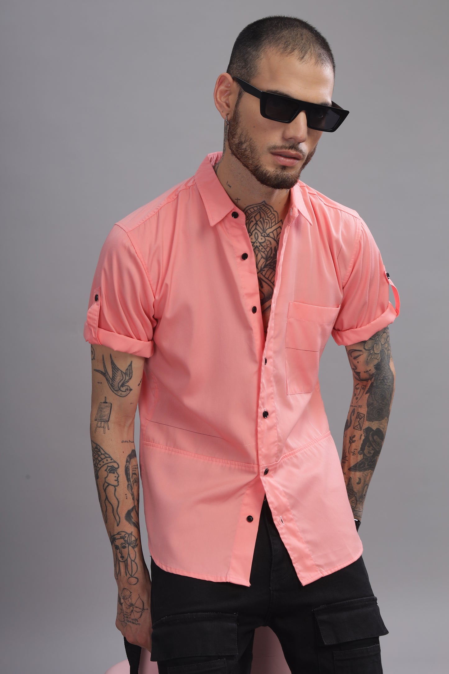 Cotton Coral Pink Color Half Sleeve Shirt