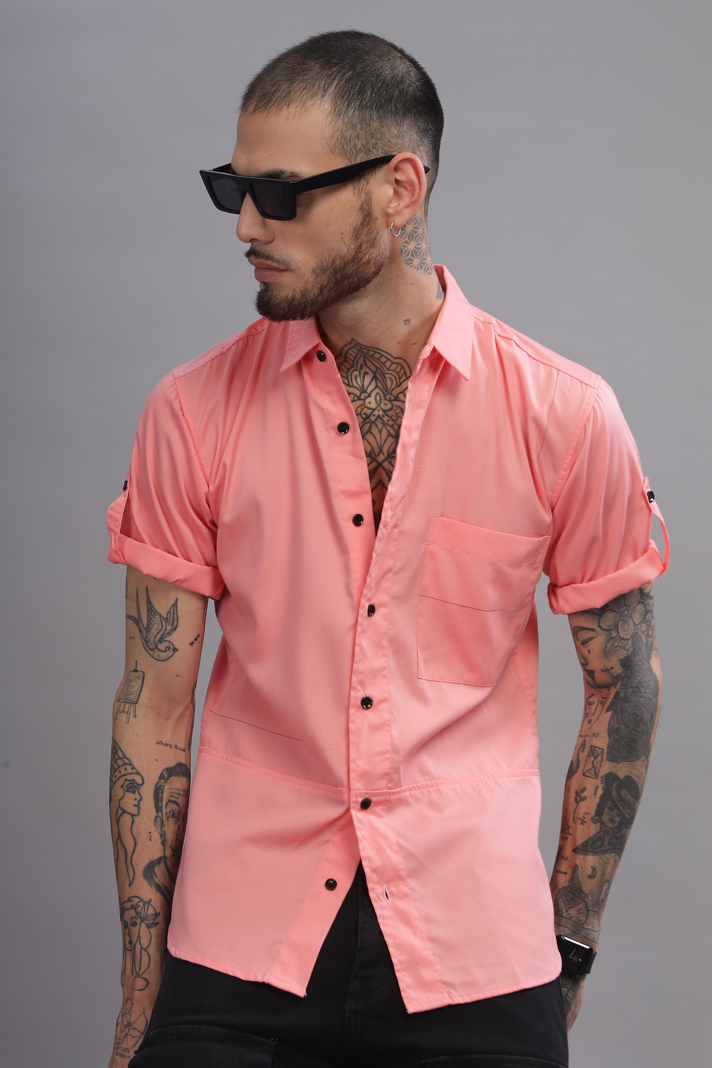 Cotton Coral Pink Color Half Sleeve Shirt