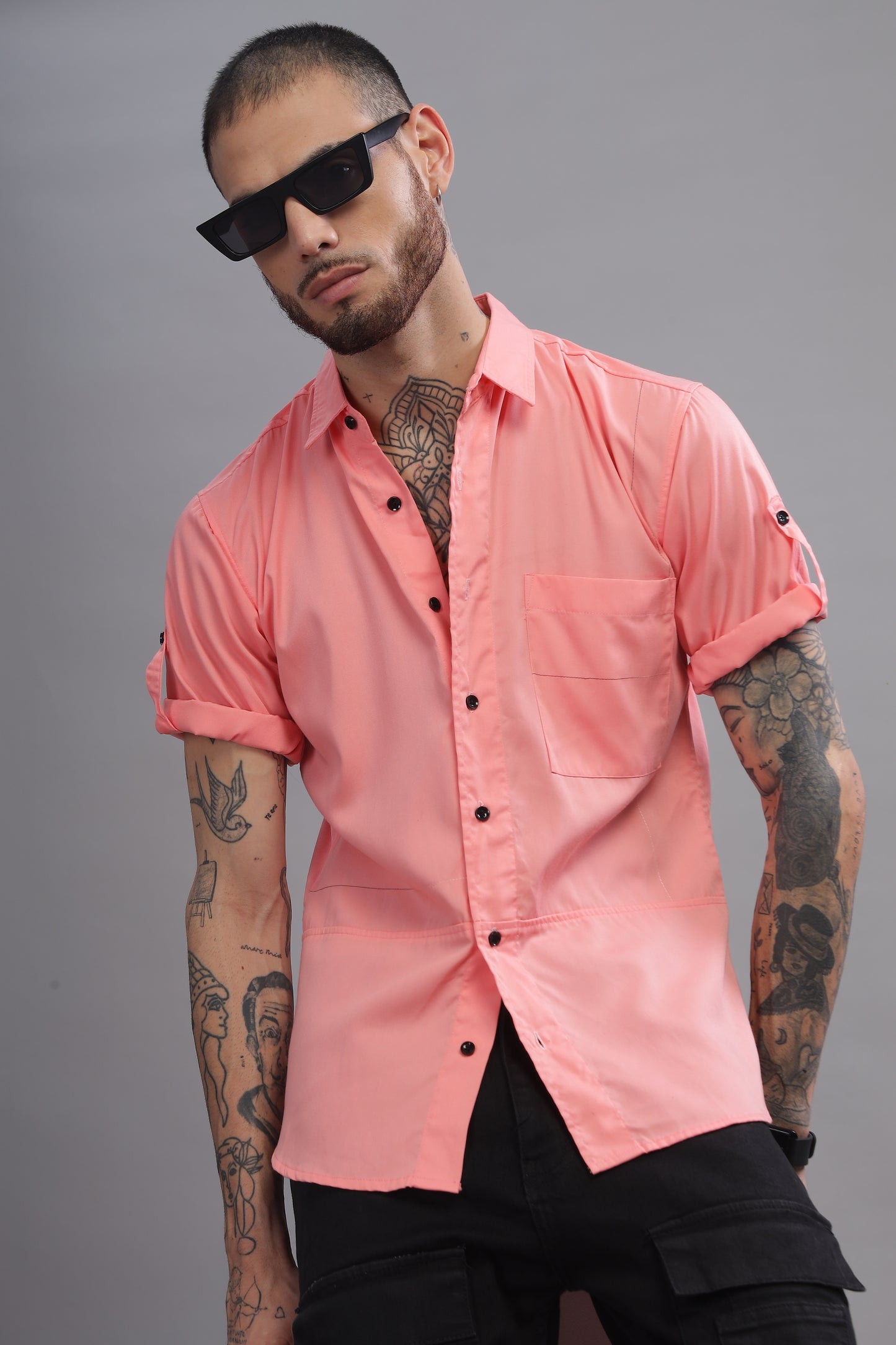 Cotton Coral Pink Color Half Sleeve Shirt