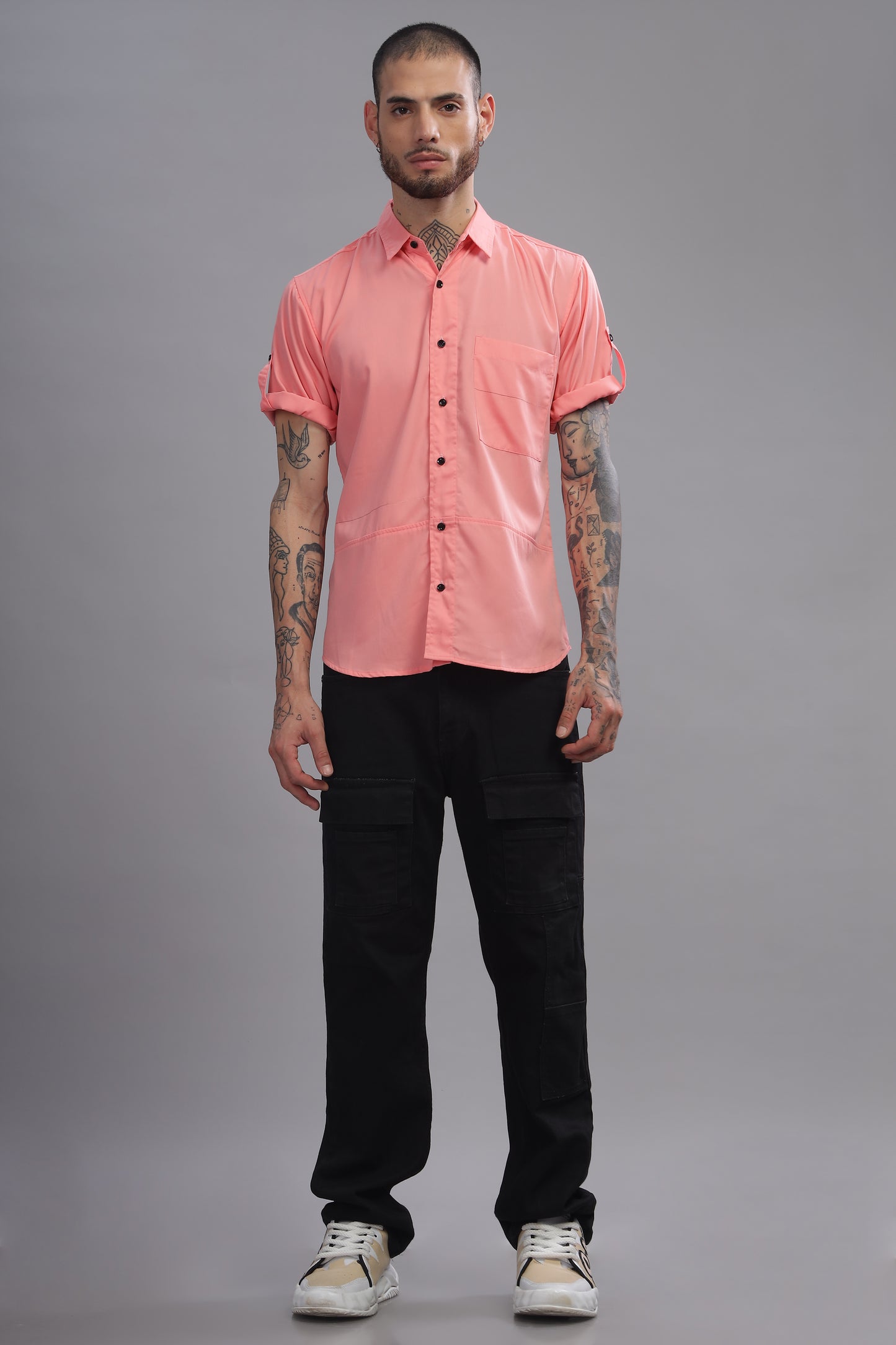 Cotton Coral Pink Color Half Sleeve Shirt