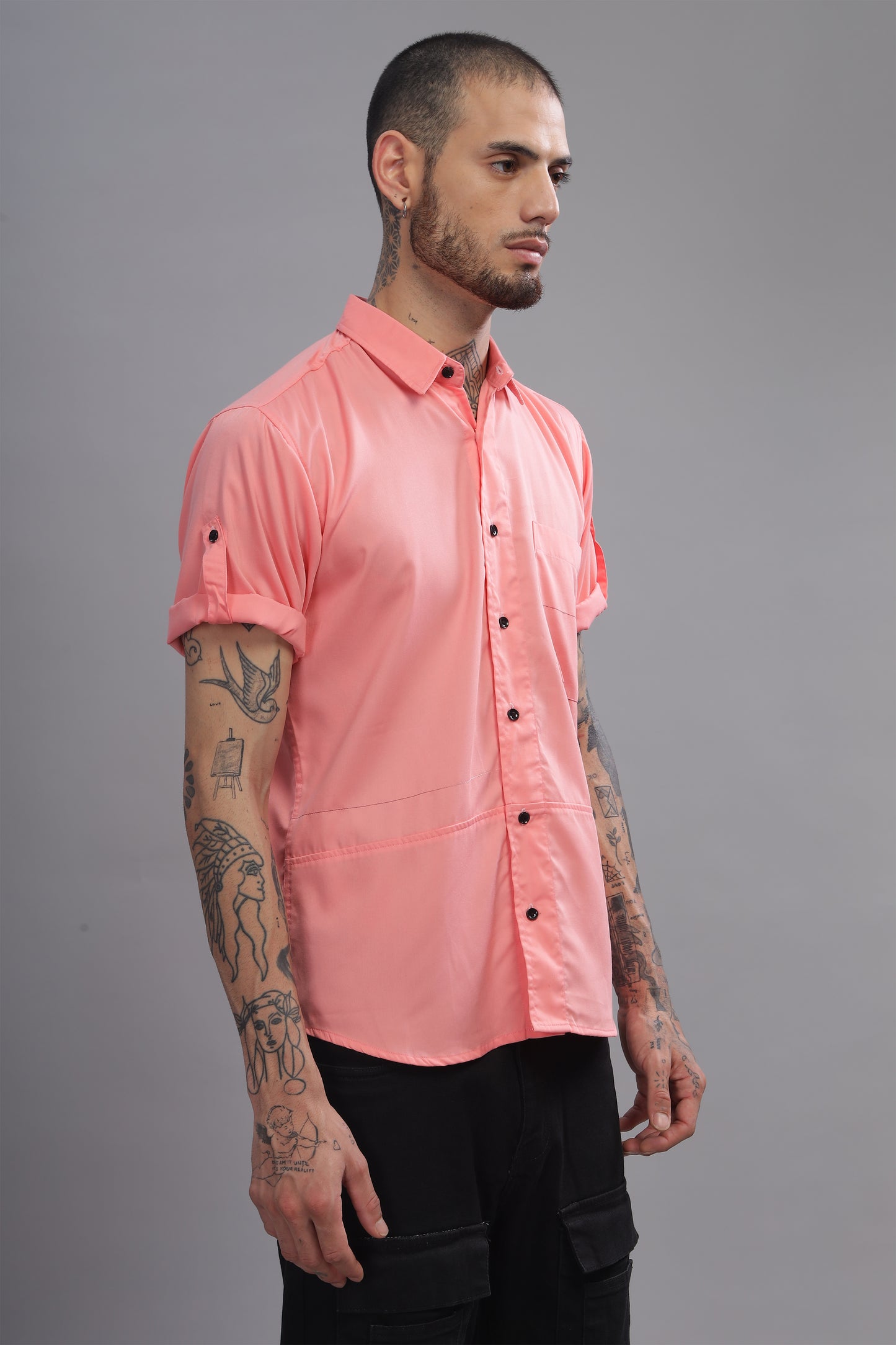 Cotton Coral Pink Color Half Sleeve Shirt