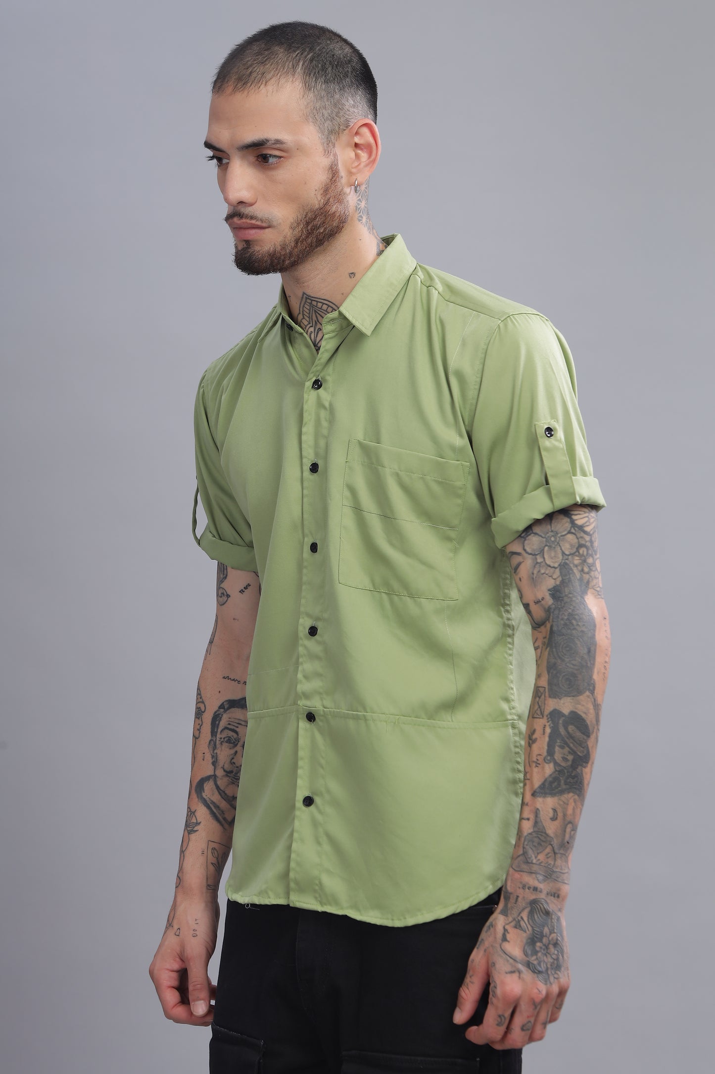 Cotton Light Green Half Sleeve Shirt