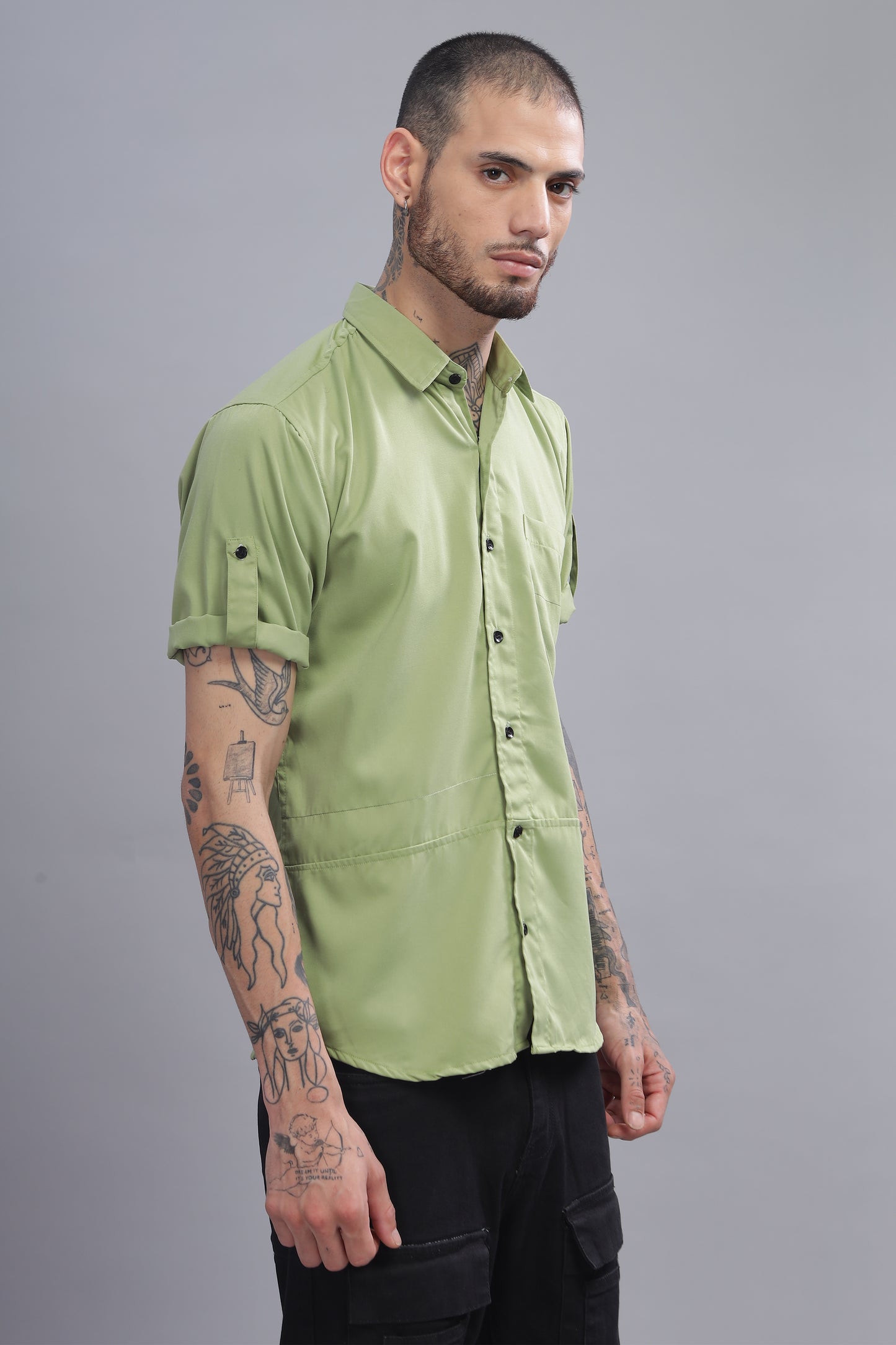 Cotton Light Green Half Sleeve Shirt