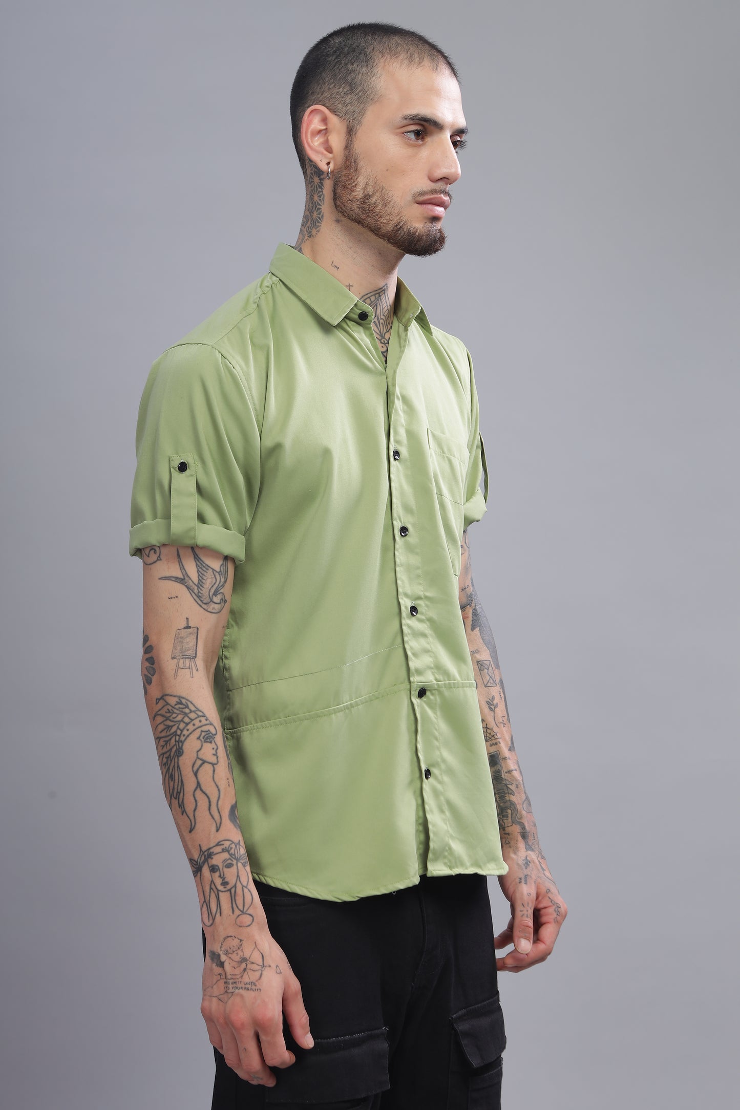 Cotton Light Green Half Sleeve Shirt