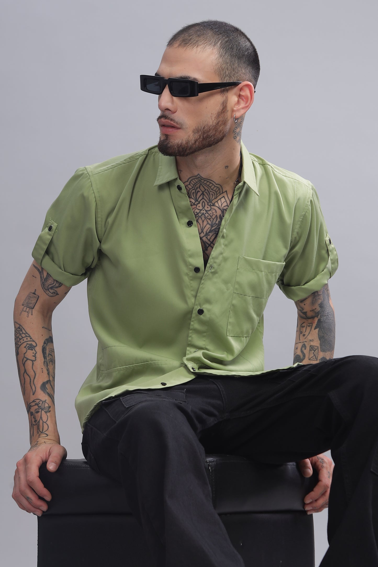 Cotton Light Green Half Sleeve Shirt