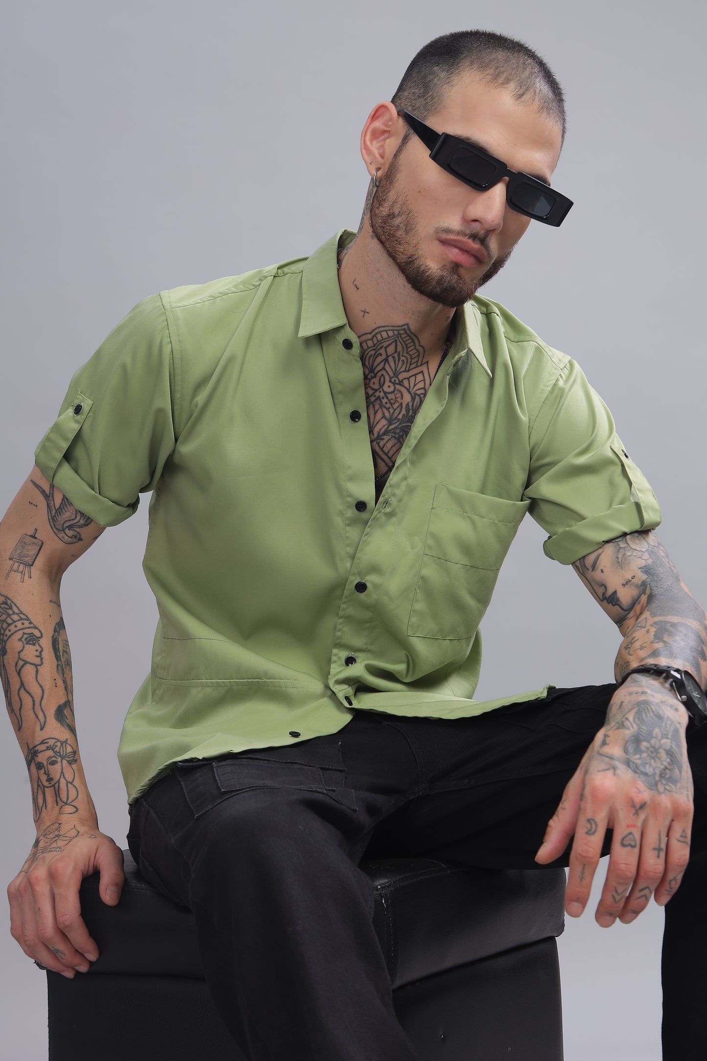 Cotton Light Green Half Sleeve Shirt