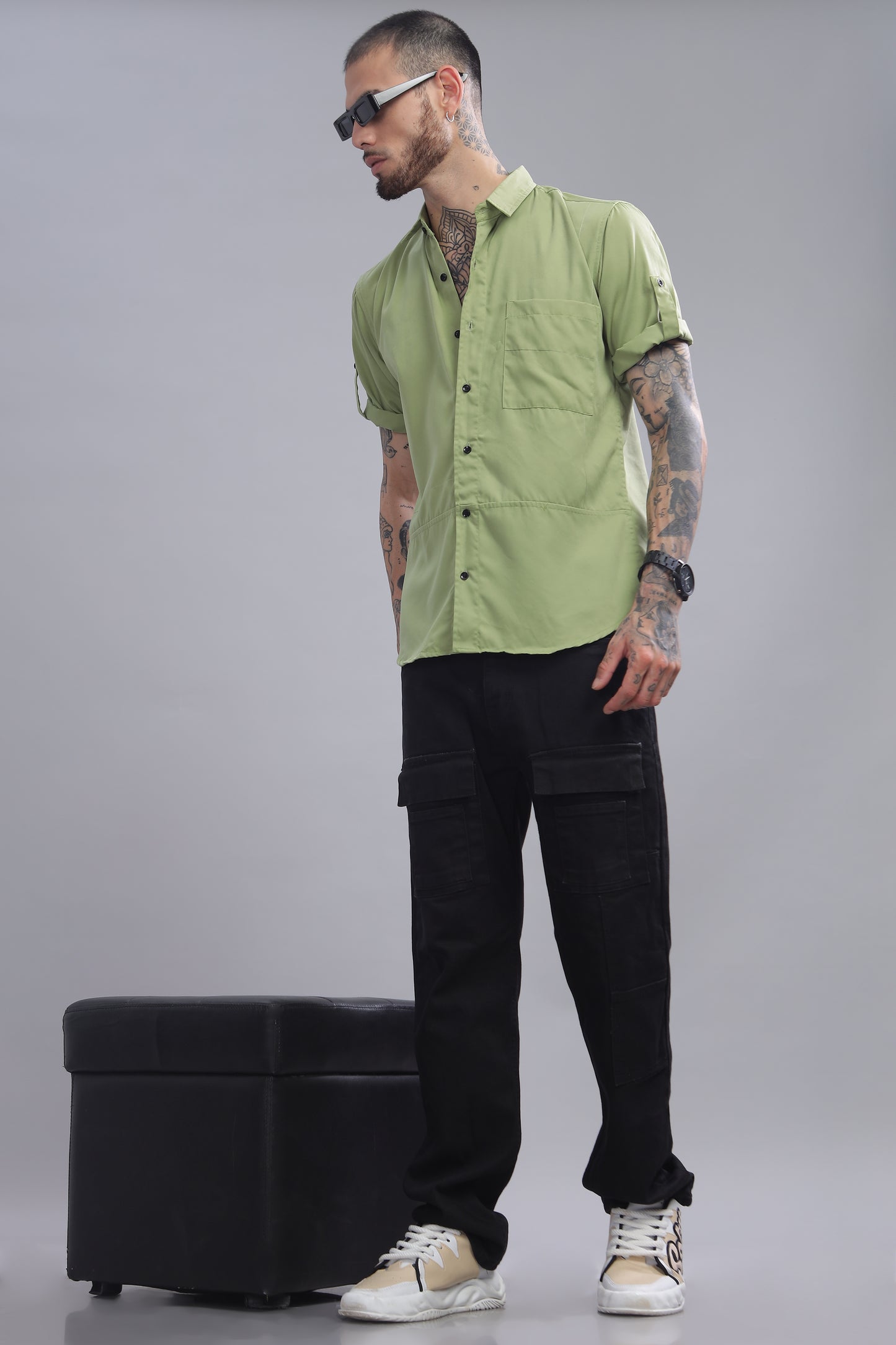 Cotton Light Green Half Sleeve Shirt