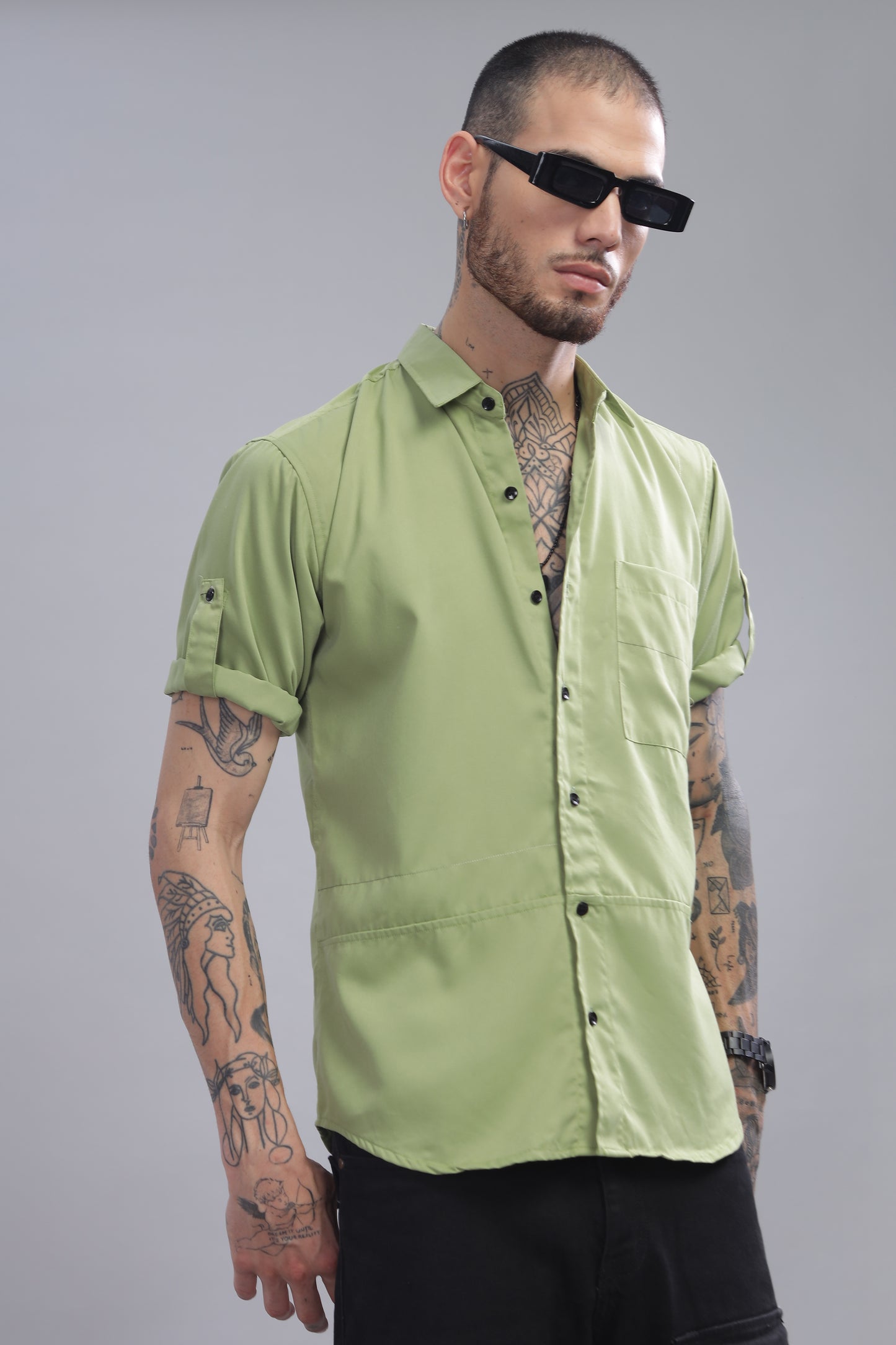 Cotton Light Green Half Sleeve Shirt