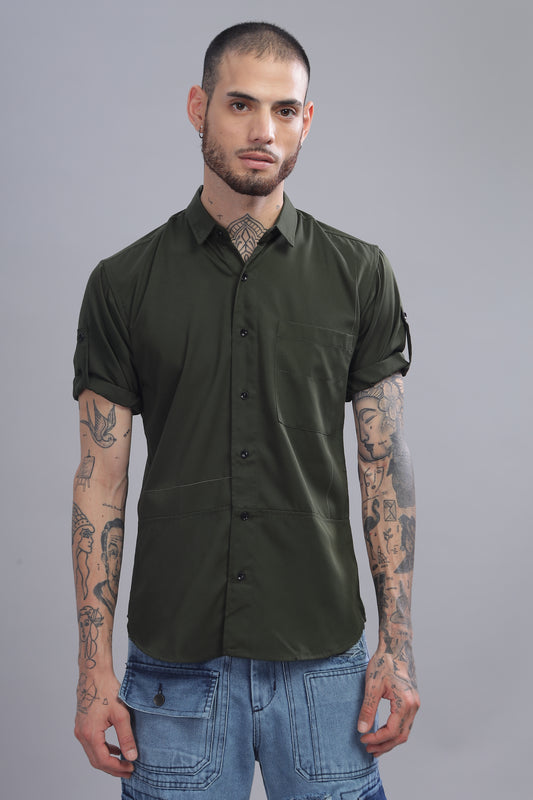 Cotton Dark Green Color Half Sleeve Shirt
