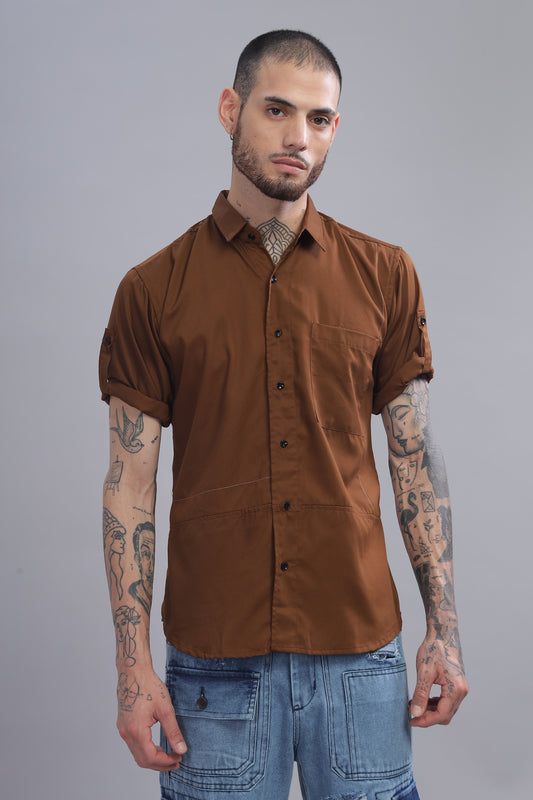 Cotton Brown Color Half Sleeve Shirt